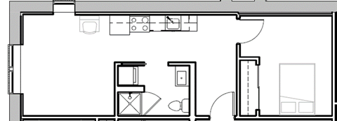 Floor plan for 1 bed, 1 bath, 500 sqft